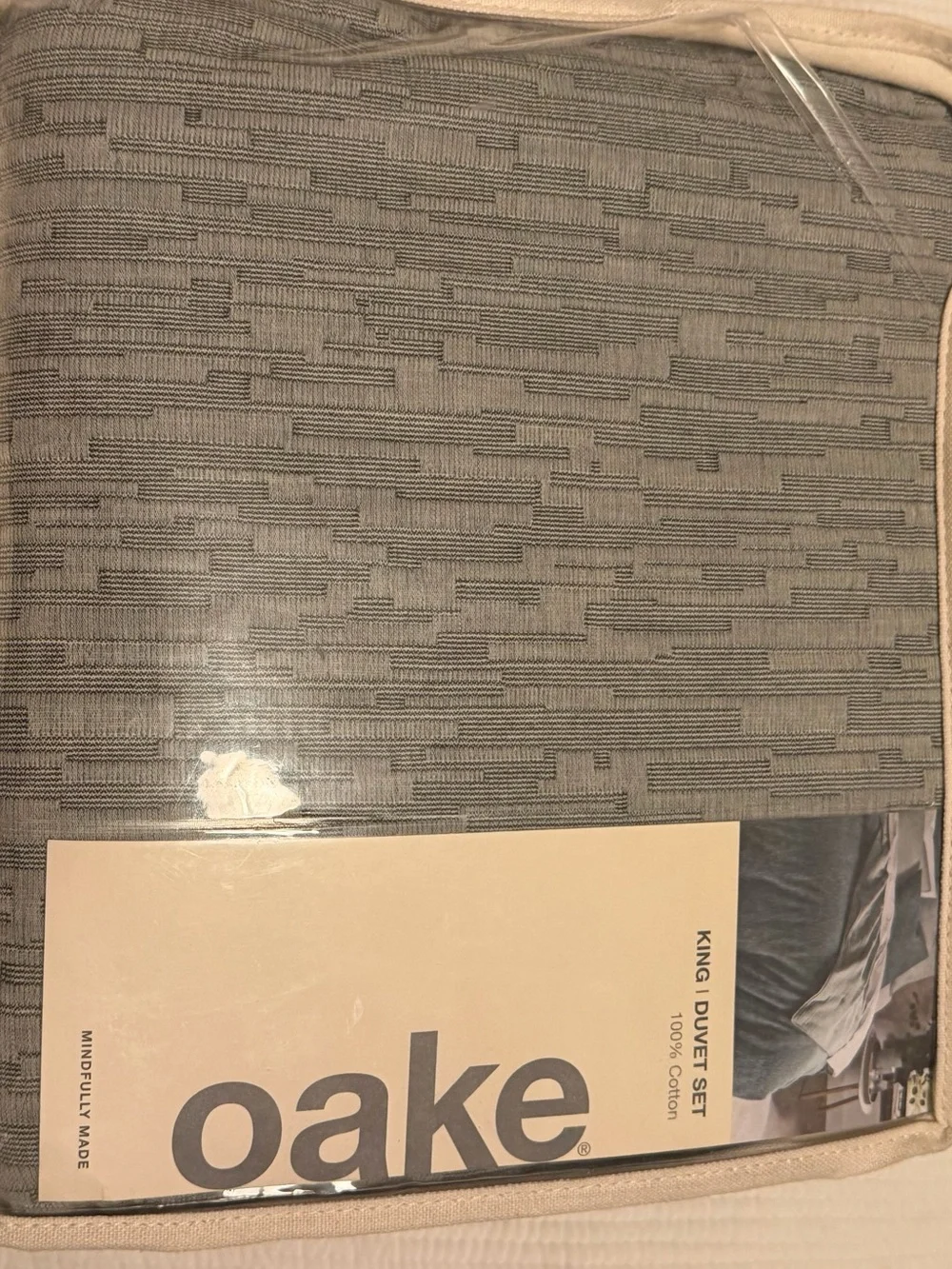 OAKE King Ripple Matelassé 100% Cotton Duvet Cover Set - Green / Sage Gray NWT